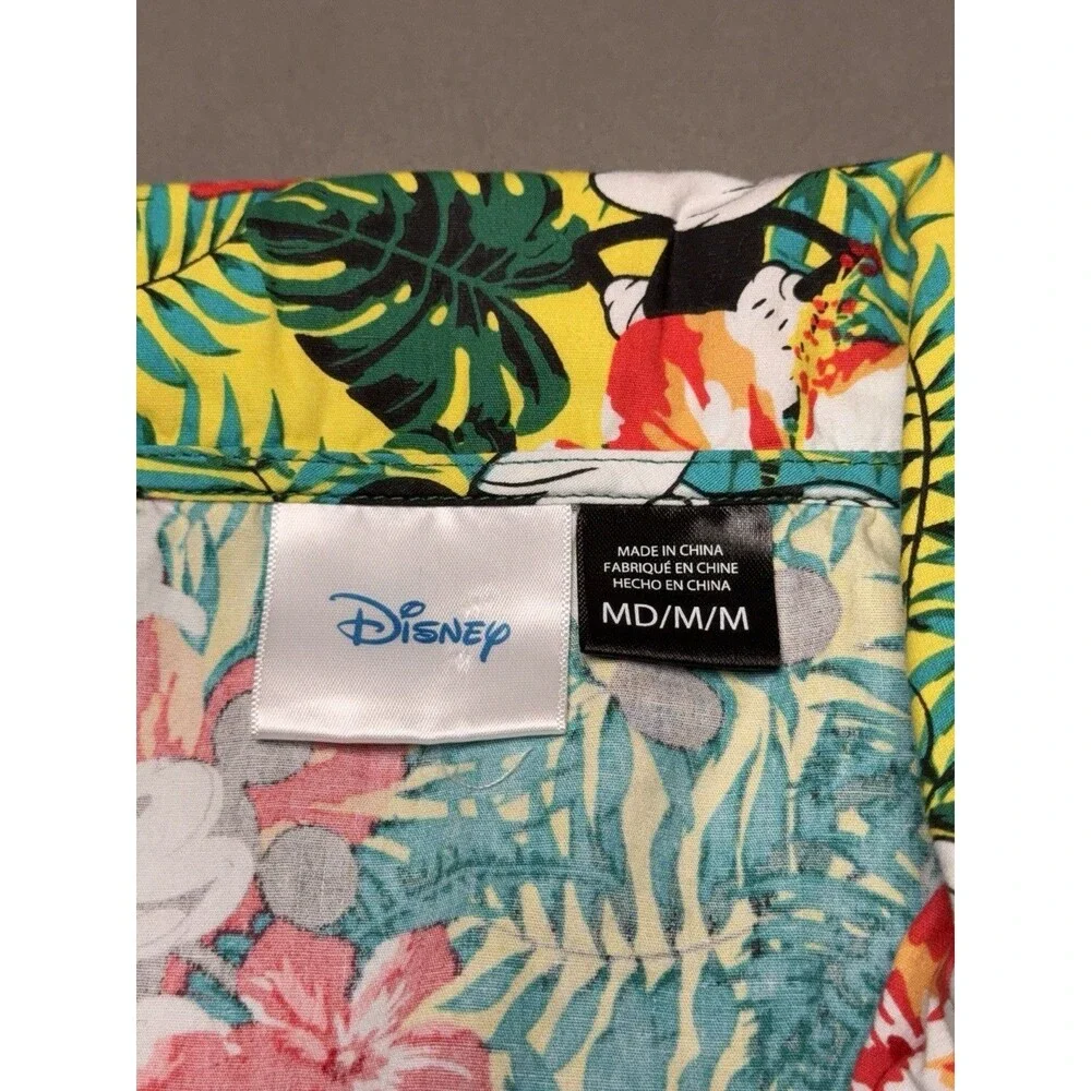 Disney Hawaiian Shirt Mens M Mickey Mouse Hibiscus Short Sleeve Button Up Floral